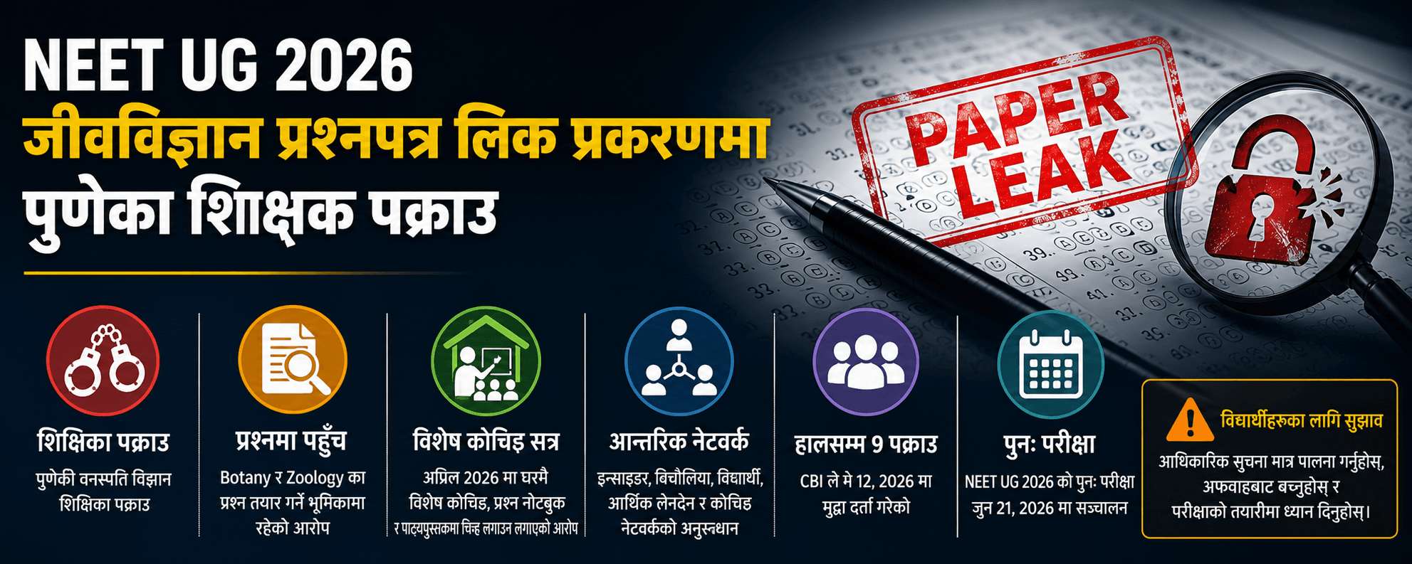 NEET UG 2026 जीवविज्ञान प्रश्नपत्र लिक प्रकरणमा पुणेका वनस्पति विज्ञान शिक्षक पक्राउ
