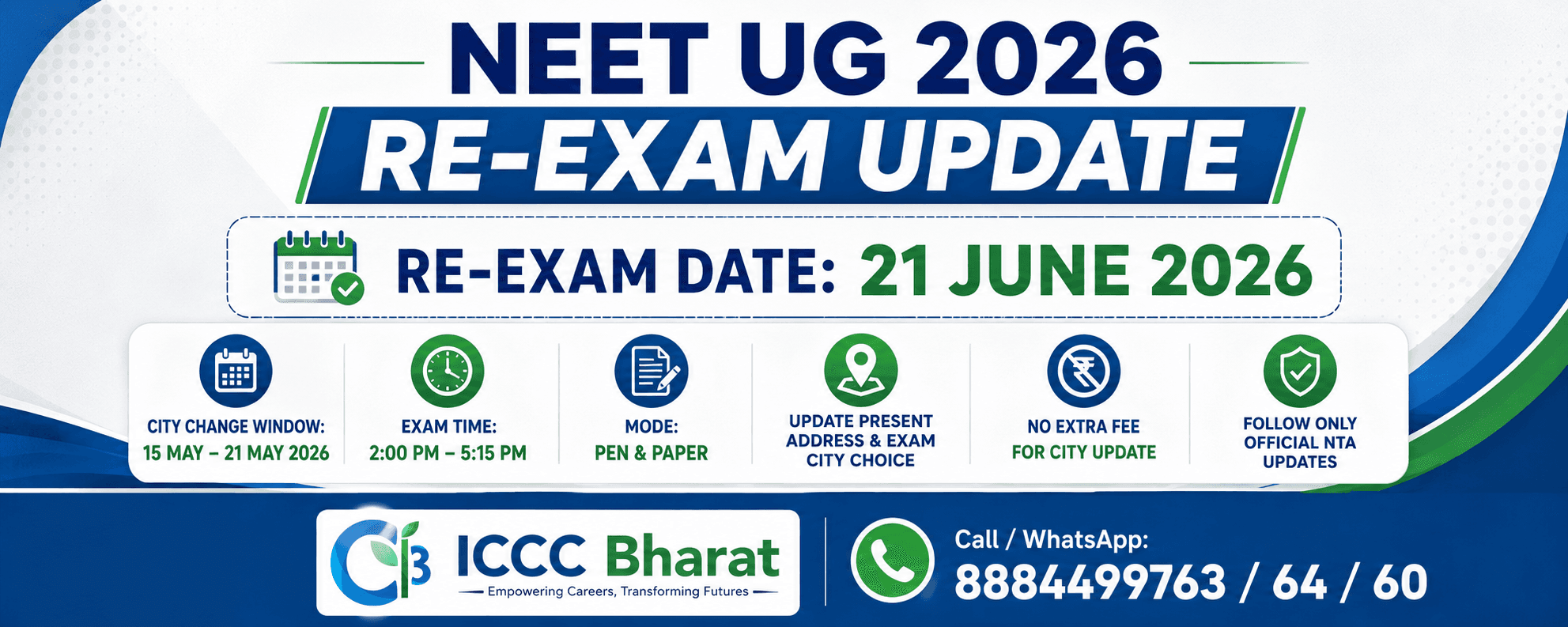 NEET UG 2026 Re-Exam on 21 June: City Change Window, Exam Timing and Important Instructions