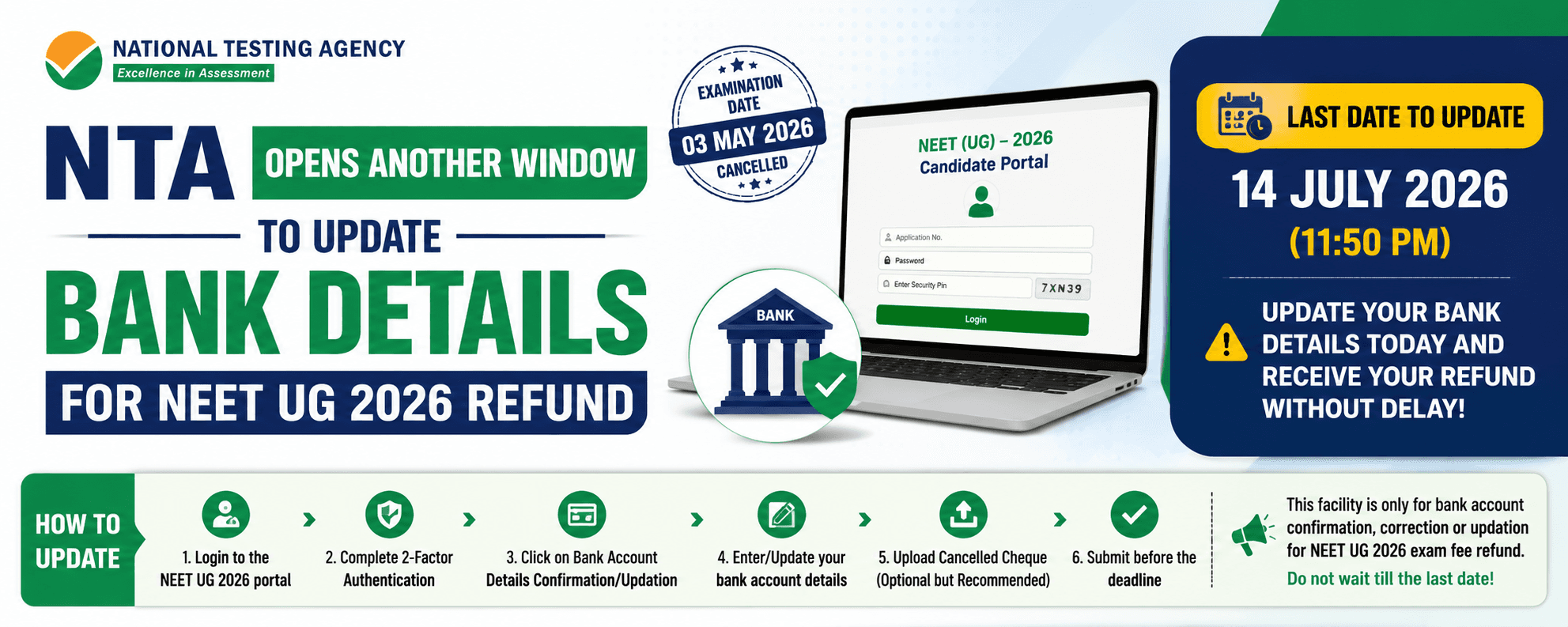 NTA Opens Another Window to Update Bank Details for NEET UG 2026 Refund: Complete Guide